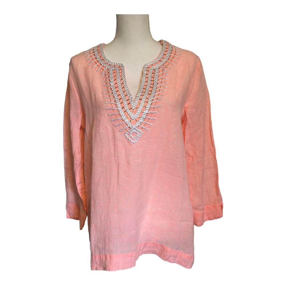 Lilly Pulitzer Amelia Island Linen Tunic Blouse Pascha Pink Small